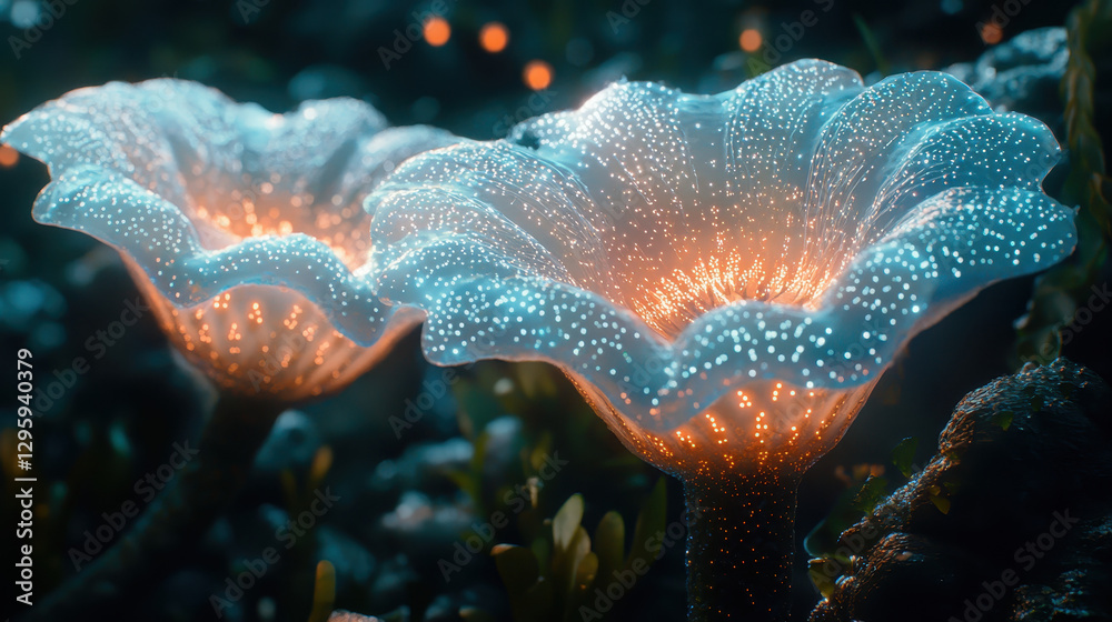 Fototapeta premium Glowing bioluminescent algae showcase future of sustainable energy technology