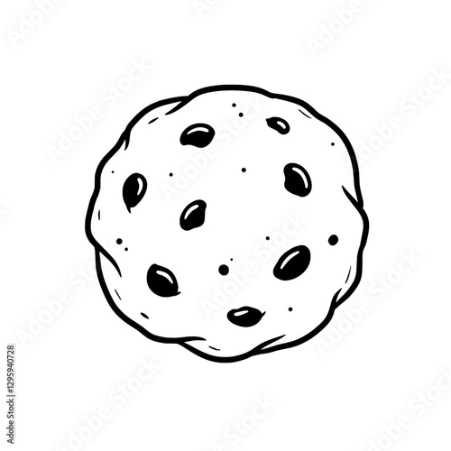 Chocolate Chip Cookie: Simple line drawing of a delectable chocolate chip cookie, a classic treat. Perfect for food and recipe-related content.