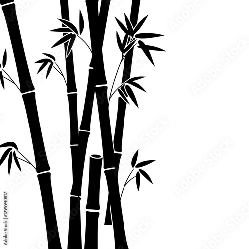 Bamboo Silhouette: A collection of sleek black bamboo stalks and leaves create a striking minimalist silhouette against the background, exuding a sense of calm, balance, and natural elegance. 