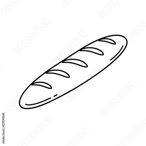 Artisan Baguette: A simple, minimalist sketch of a freshly baked baguette, showcasing its elongated shape and scored surface lines. A visual celebration of basic baked good.