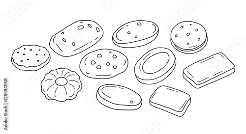 Sweet Treats Collection: An array of delicious cookies and candies arranged in a top-down view. showcasing the artistic simplicity and delightful variety of tempting snacks.