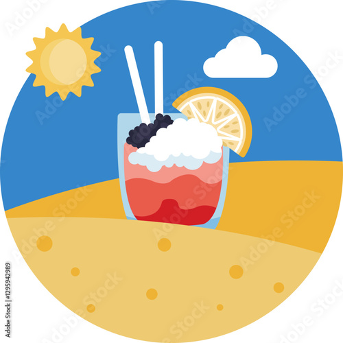 A refreshing tropical drink in a glass with a straw, perfect for relaxing after a day of surfing.