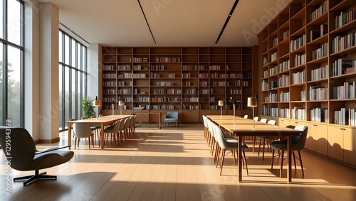 Wallpaper Mural Modern Minimalist Library with Warm Ambiance Torontodigital.ca