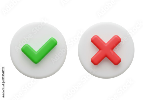 Isolated Check Mark and Cross Mark 3D Rendering