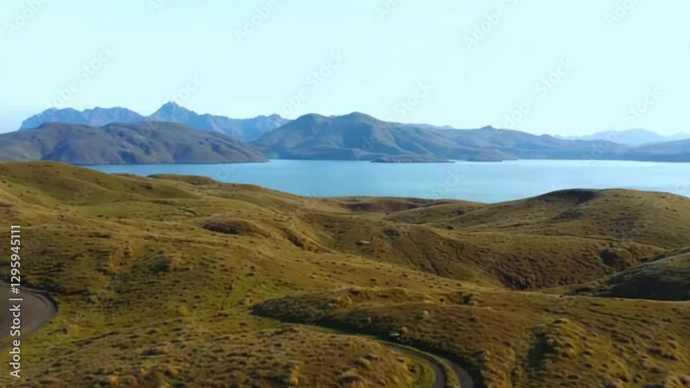 Stunning Wide-Angle Landscape | Rolling Hills, Mountains & Lake | Scenic Nature View with Greenery, Sunset & Clouds | Cinematic 4K Video for Background, Slow Motion, Theme & Presentation
