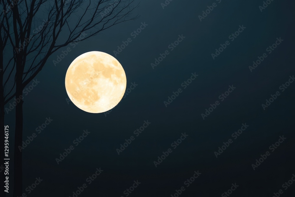 Glowing full moon illuminates dark sky, casting shadows from bar Glowing full moon illuminates dark sky, casting shadows from bar
