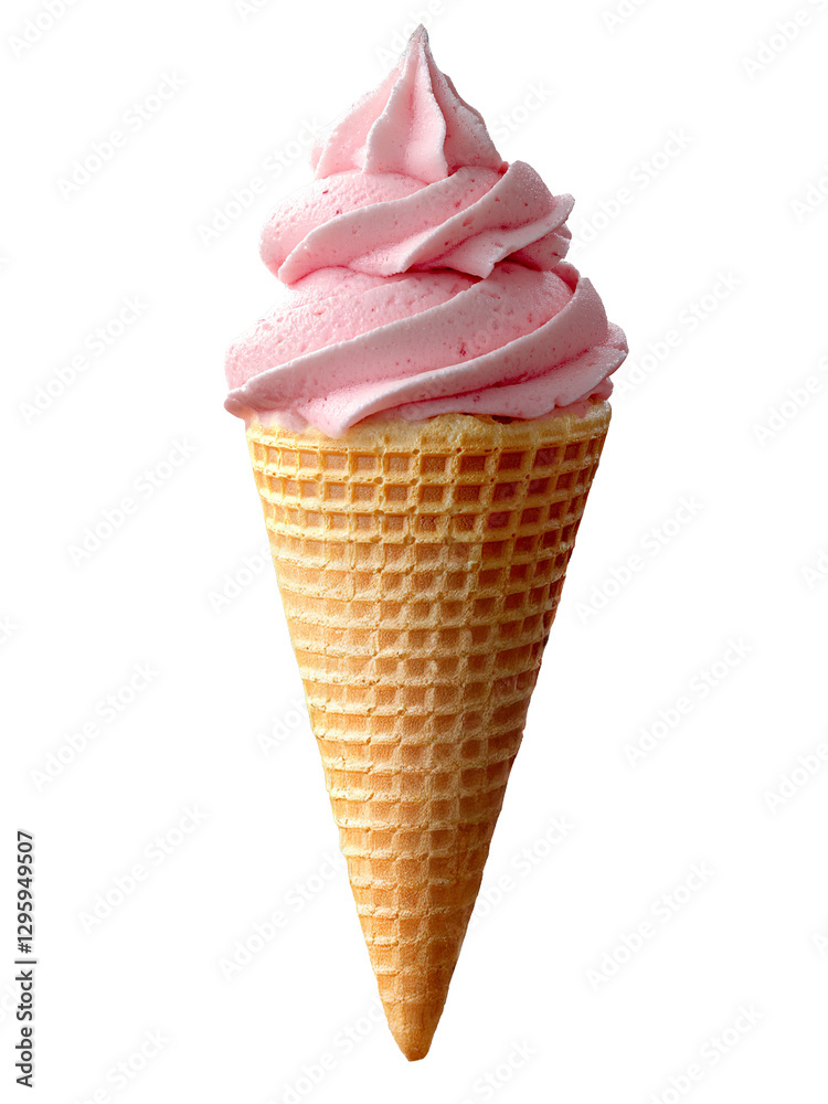 A delightful pink frozen yogurt served in a crispy waffle cone. A delightful pink frozen yogurt served in a crispy waffle cone.