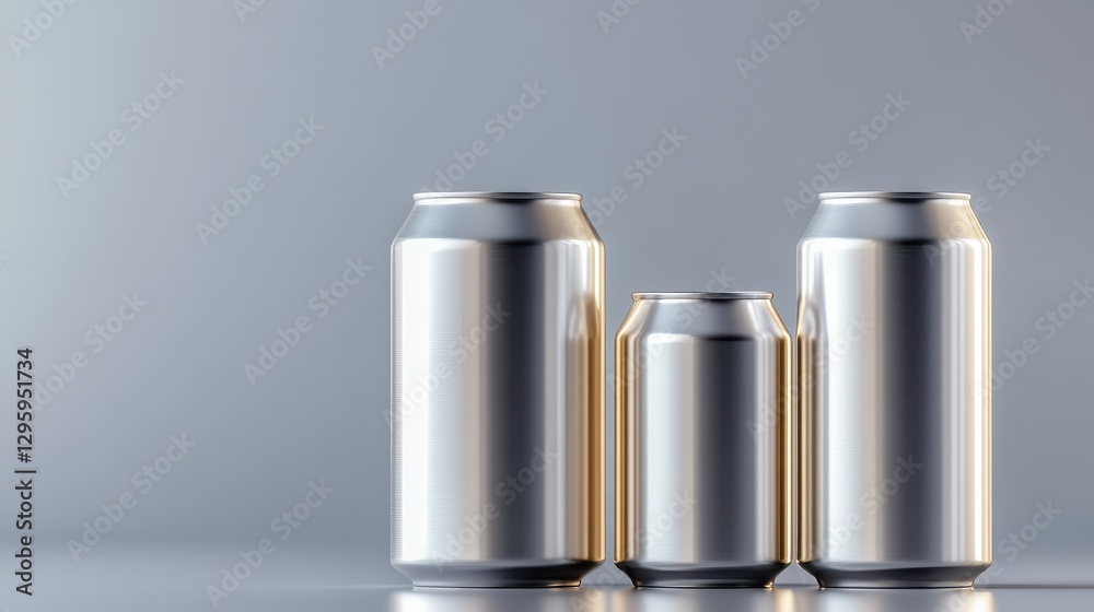 Sleek Aluminum Cans with Matte Labels Arranged in Studio Setting Sleek Aluminum Cans with Matte Labels Arranged in Studio Setting