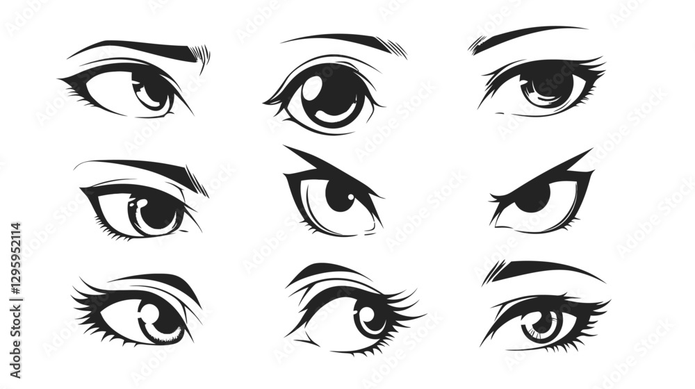 Japanese Anime Eye Close-Up Set – Detailed Manga Style Character Eyes Japanese Anime Eye Close-Up Set – Detailed Manga Style Character Eyes