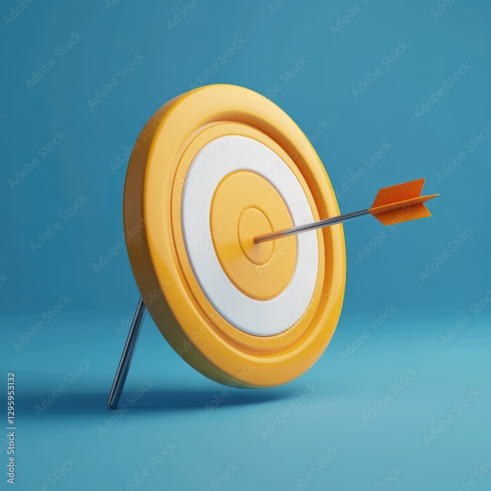 An arrow is perfectly hitting the center of the bullseye An arrow is perfectly hitting the center of the bullseye