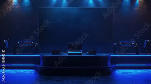 Blue Lit Esports Stage Setup photo