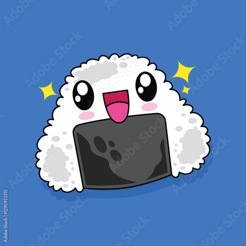 Hand drawn cute kawaii japanese onigiri illustration