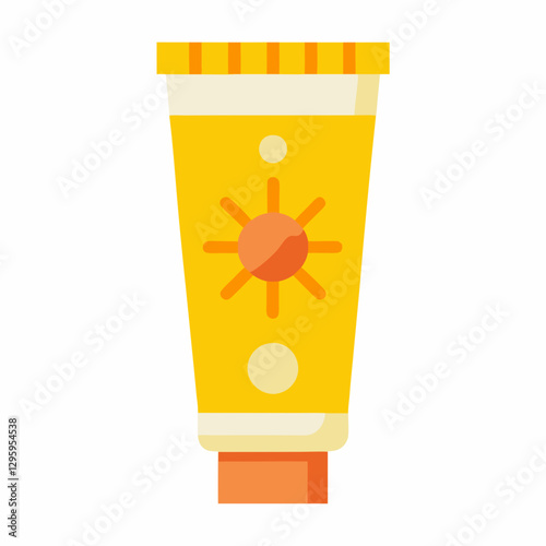 Sunscreen tube with sun symbol on a white background
