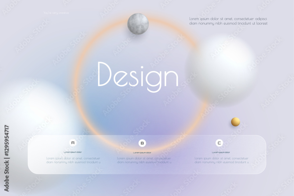 Abstract transparent glass. Element with blur geometric, circle shape, gradient color background. Modern vector design. Creative Glass morphism for business landing page, banner, poster template