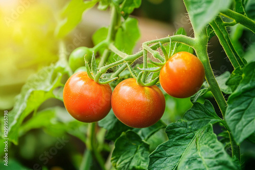 fresh tomato growing in garden. Generative AI