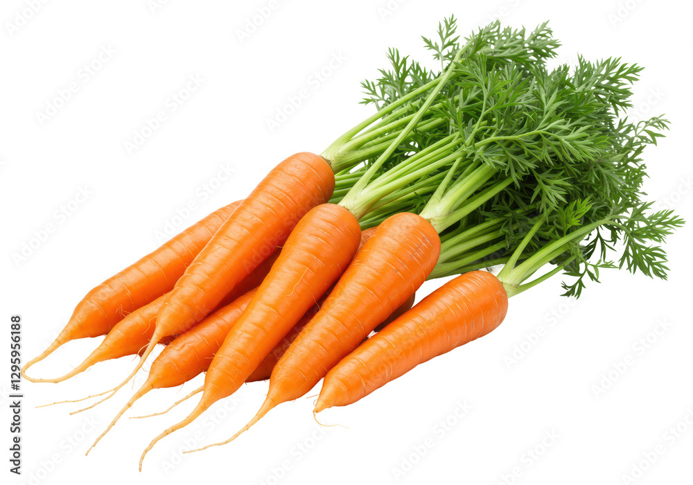 Isolated Grouping of Vibrant Orange Carrots with Green Tops Isolated Grouping of Vibrant Orange Carrots with Green Tops