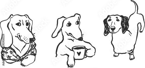 Doodle dachshund dogs, hand-drawn simple line art, ink sketch style