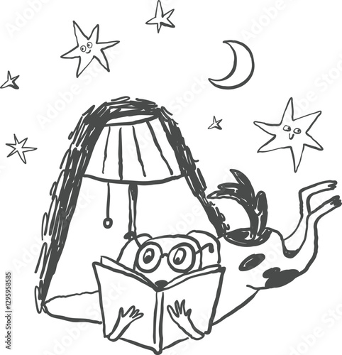 whimsical hand-drawn fantasy illustrations, baby shower, simple outline animals