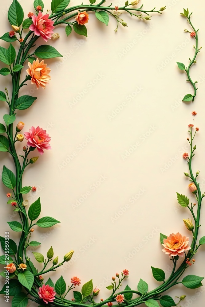 Intricate green vines and flowers against pale backdrop, texture, leaves Intricate green vines and flowers against pale backdrop, texture, leaves