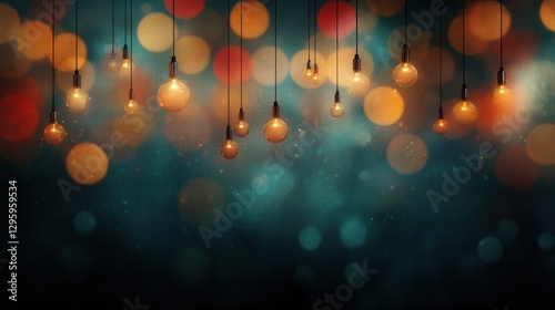 Glowing vintage light bulbs hanging against a blurred bokeh background, creating a dreamy ambiance.