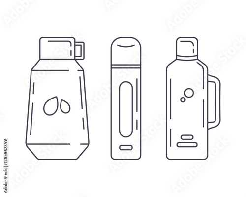 Travel thermos collection. Thermos bottle icon. Vector illustration