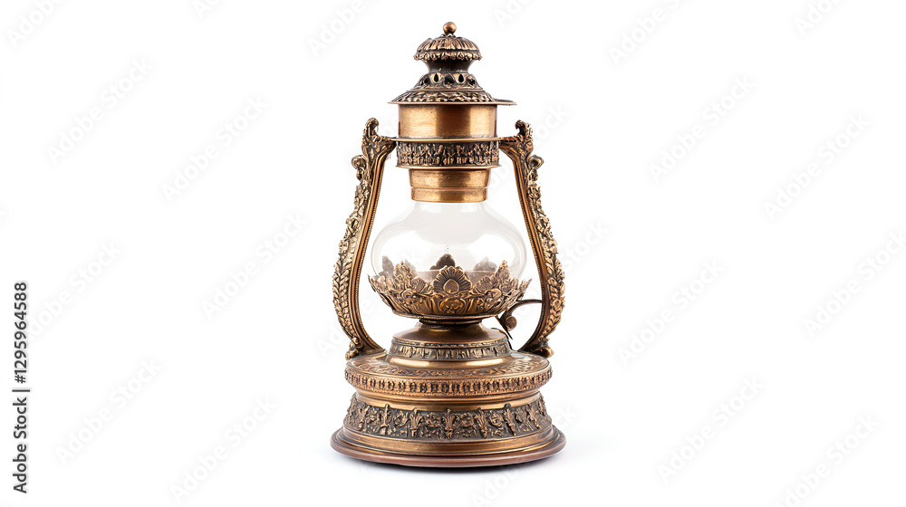 Lamp.Old fashioned.With patterned glass.White background Lamp.Old fashioned.With patterned glass.White background