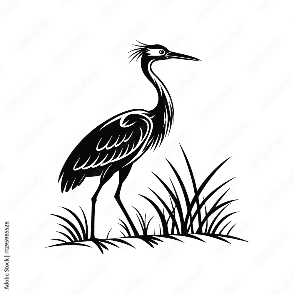 Fototapeta premium Vector Logo Of A Heron simple Lines Long Necked