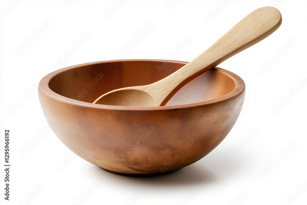 Wooden bowl with wooden spoon isolated on a white background Wooden bowl with wooden spoon isolated on a white background