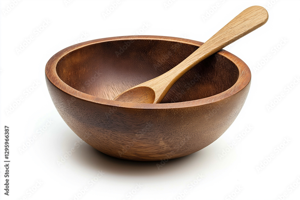 Wooden bowl with wooden spoon isolated on a white background Wooden bowl with wooden spoon isolated on a white background