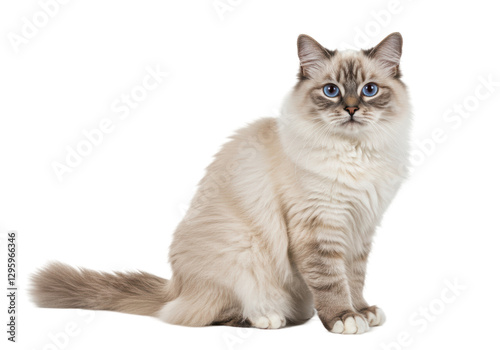 Isolated Serene Birman Cat with Intense Blue Gaze
