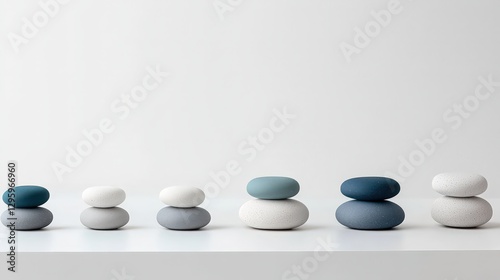 Wallpaper Mural Minimalist Zen Stone Stacks Arranged On White Surface In Neutral Tones Torontodigital.ca