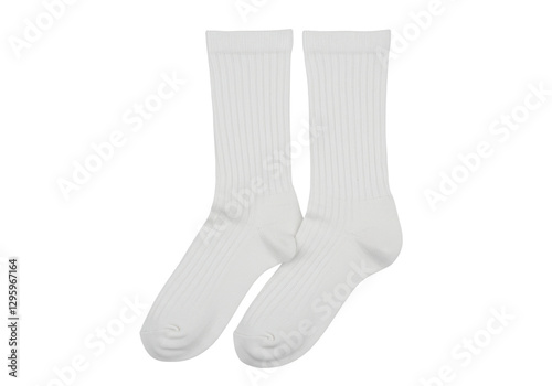 Isolated Pair of Classic Ribbed White Socks