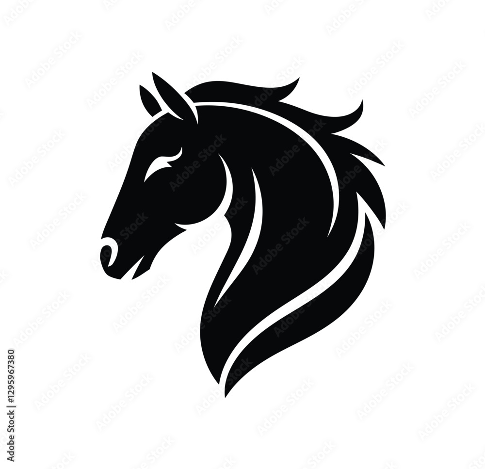 Fototapeta premium Elegant Horse Head Silhouette Icon – Stylish Equestrian Symbol with Flowing Mane