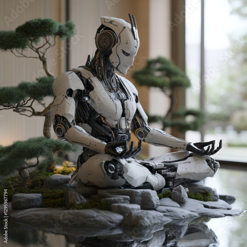 Meditating robot cyborg android
