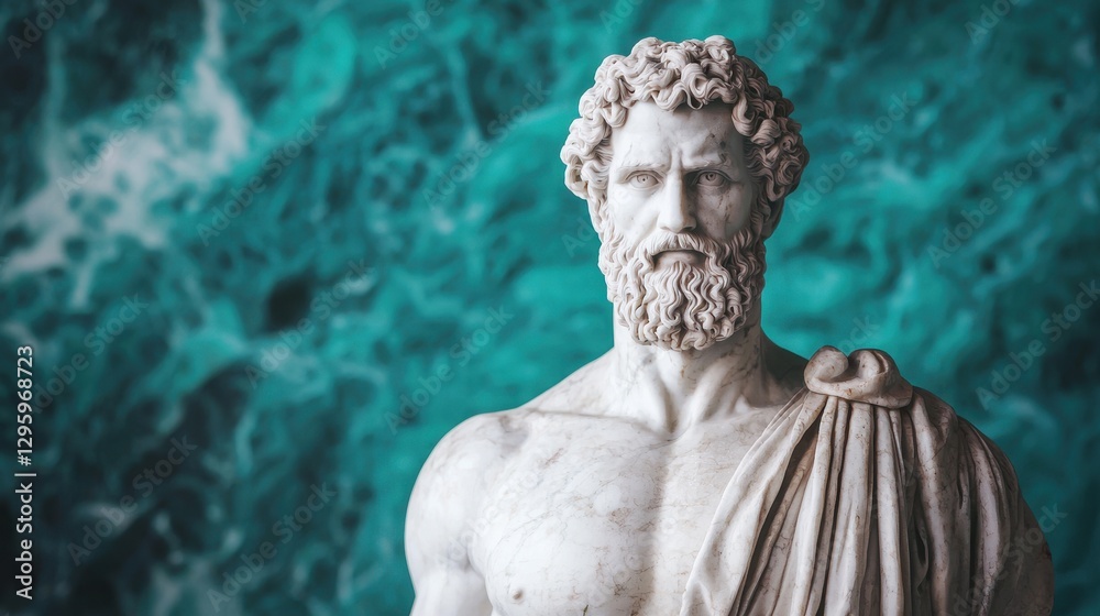 Obraz premium Classical Marble Statue of Ancient Greek God with Turquoise Background