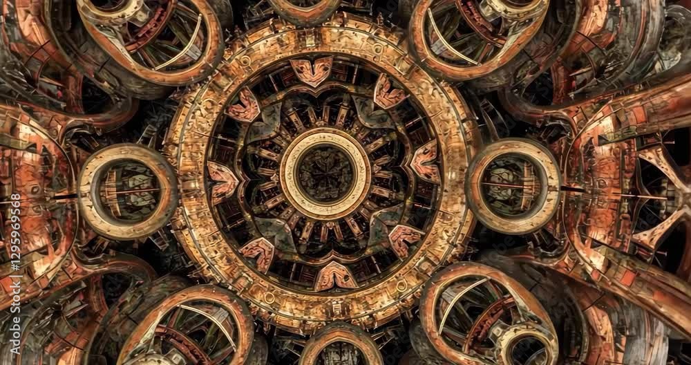 Intricate Circular Gear Mechanism in Brown and Gold Tones Intricate Circular Gear Mechanism in Brown and Gold Tones