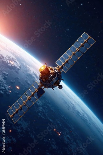 Global communication satellites orbiting the Earth in a stunning celestial display, universe, galaxy, orbit