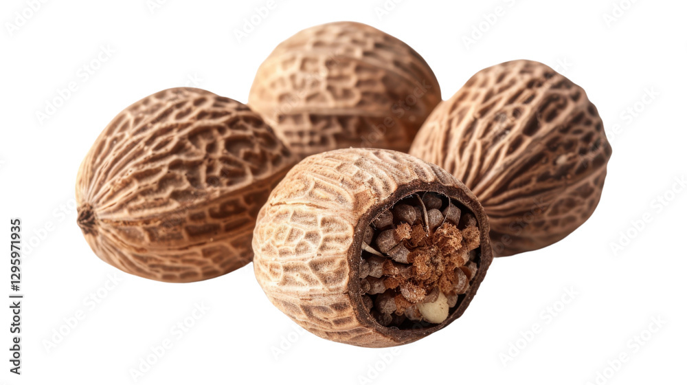 Nutmeg seeds showing inner mace with transparent background Nutmeg seeds showing inner mace with transparent background
