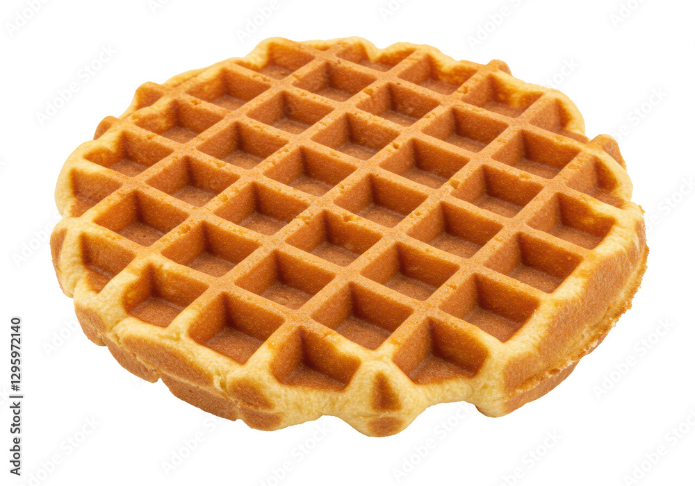 Isolated Golden Round Waffle with Detailed Grid Pattern Isolated Golden Round Waffle with Detailed Grid Pattern