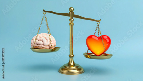 Emotional vs. Intellectual Balance – Symbolic Scale with Brain and Heart | Psychology, Decision-Making & Life Philosophy Concept
