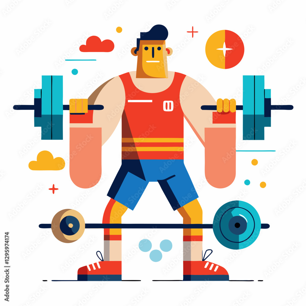 Obraz premium Weightlifting man lifting barbell against colorful background