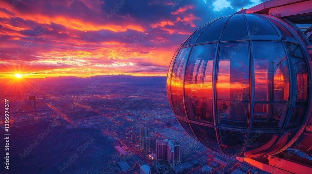 Sunset city view from a sphere Sunset city view from a sphere