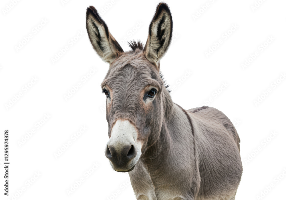 Isolated Detailed Close-up of a Curious Gray Donkey Face Isolated Detailed Close-up of a Curious Gray Donkey Face