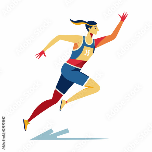 Runner in motion representing Long Jump against a white background