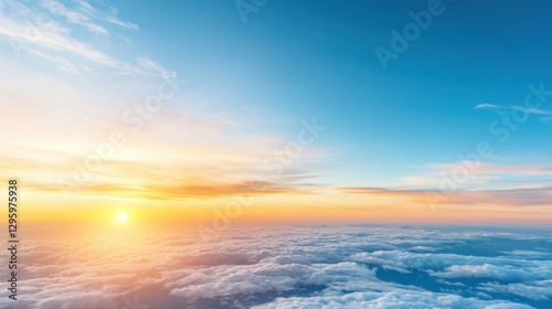 Beautiful Sunrise Over Soft Clouds in Clear Blue Sky Landscape