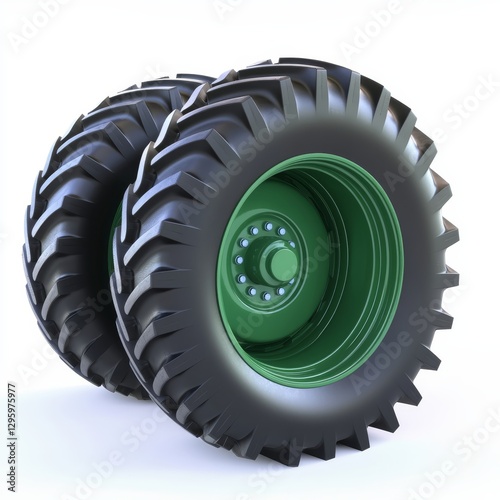High-Performance Tractor Tire with Distinct Tread Design on White Background