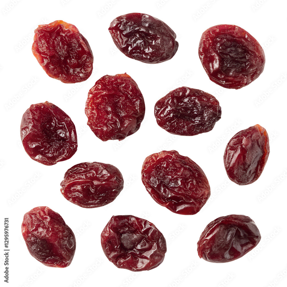 Top view of Dried Cranberries, isolated on a transparent background Top view of Dried Cranberries, isolated on a transparent background