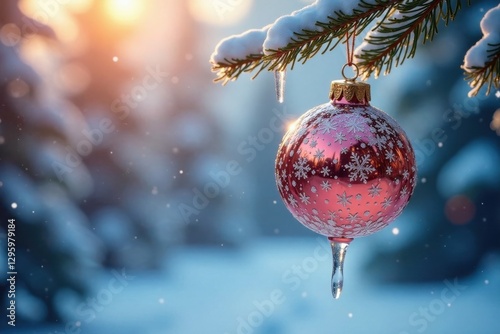 Icicle-shaped ornament hangs suspended in air, hangings, ornaments, winter