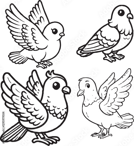 Wallpaper Mural "Charming Cartoon Bird Silhouettes - Black and White Avian Illustrations Torontodigital.ca