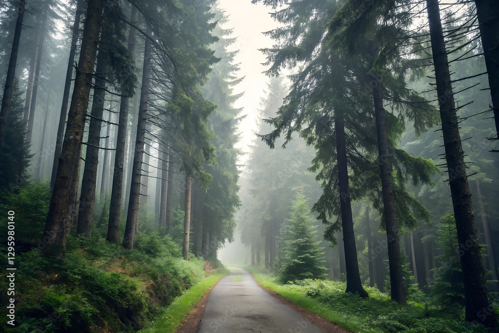 Fototapeta premium Misty Forest Pathway in Early Morning Light